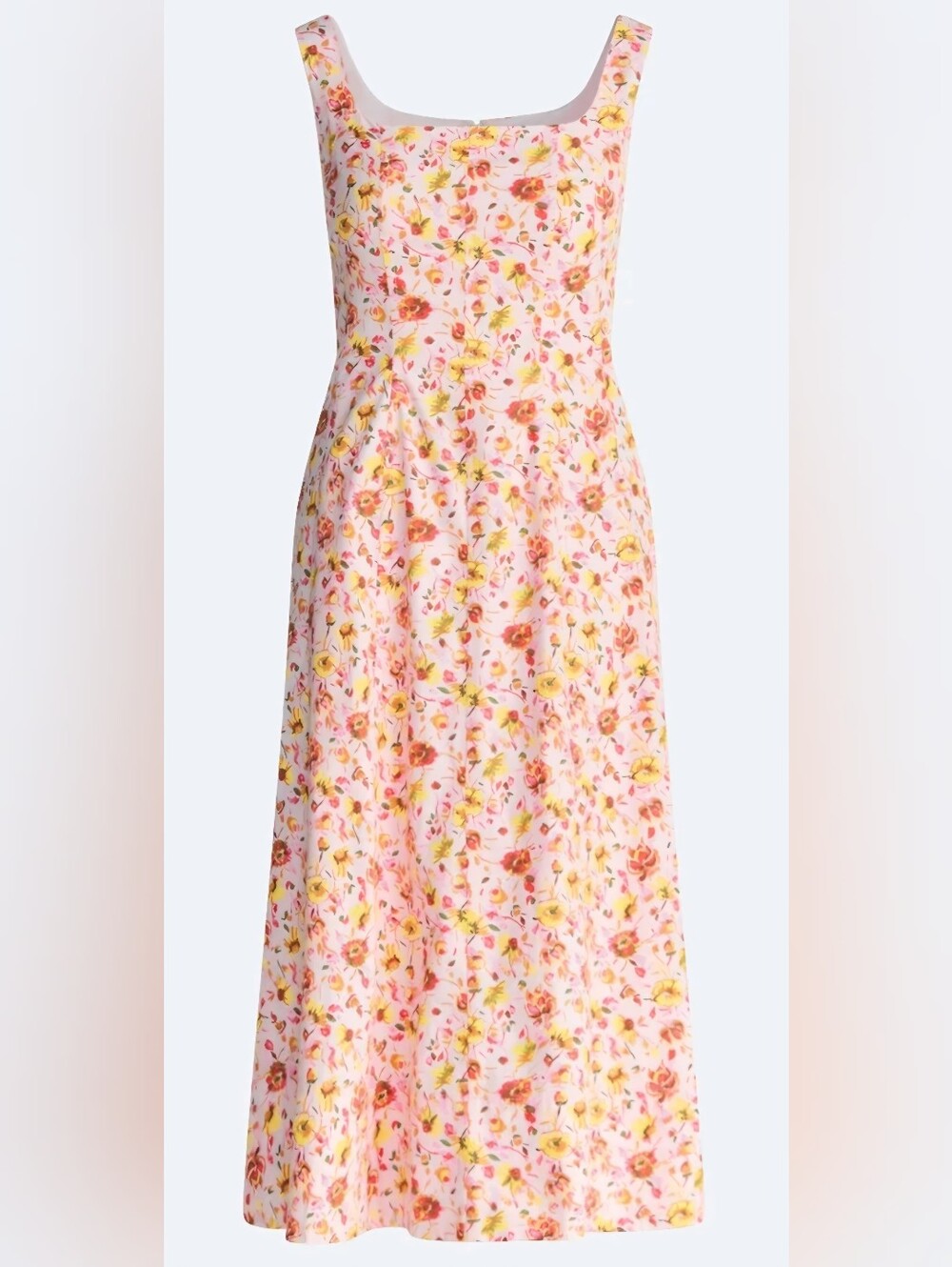 Women's Sleeveless Pink Floral Midi Dress With Side Pockets
